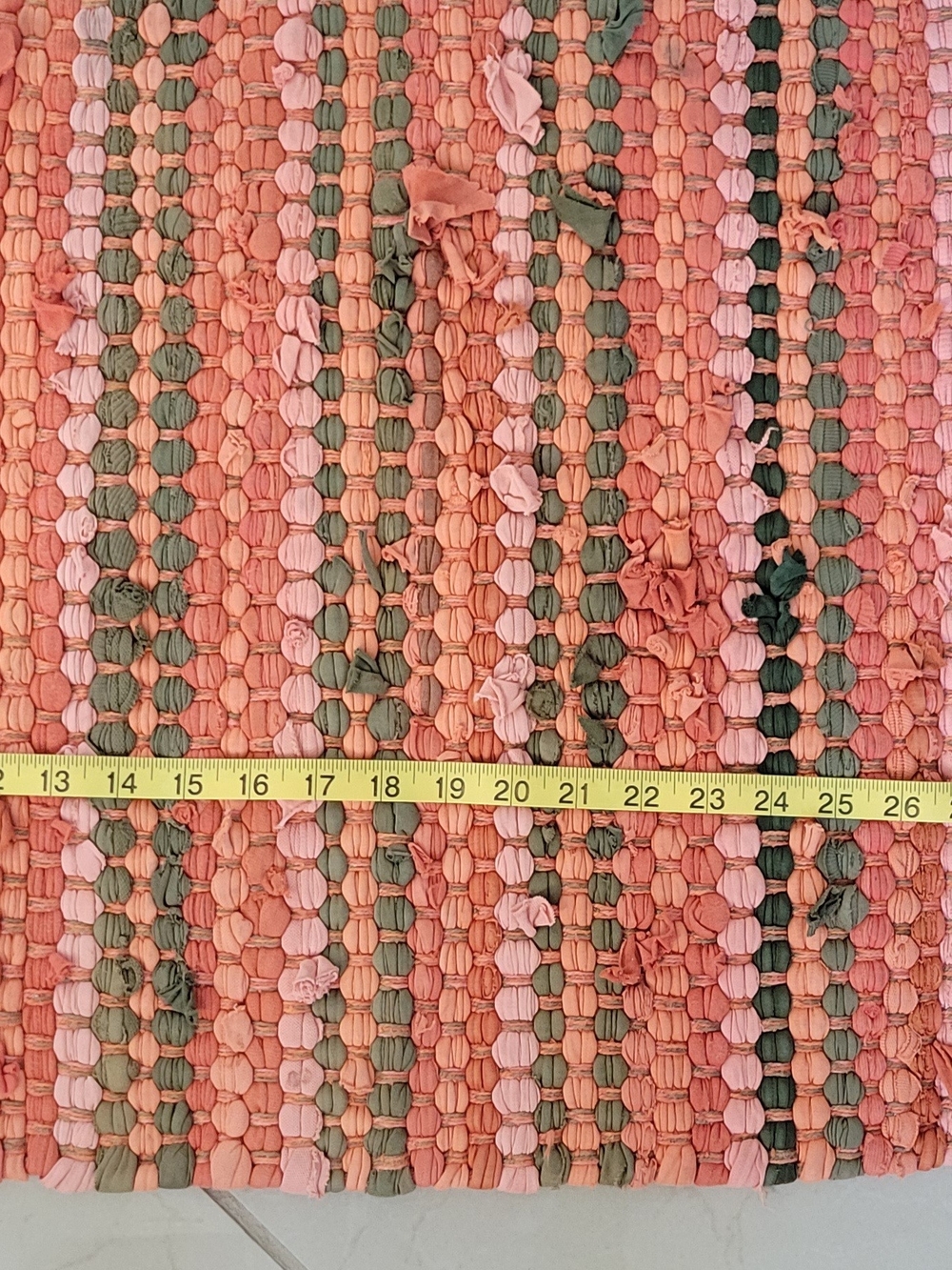 Woven Coral and Olive Stripe Rag Rug - Picture 4 of 4